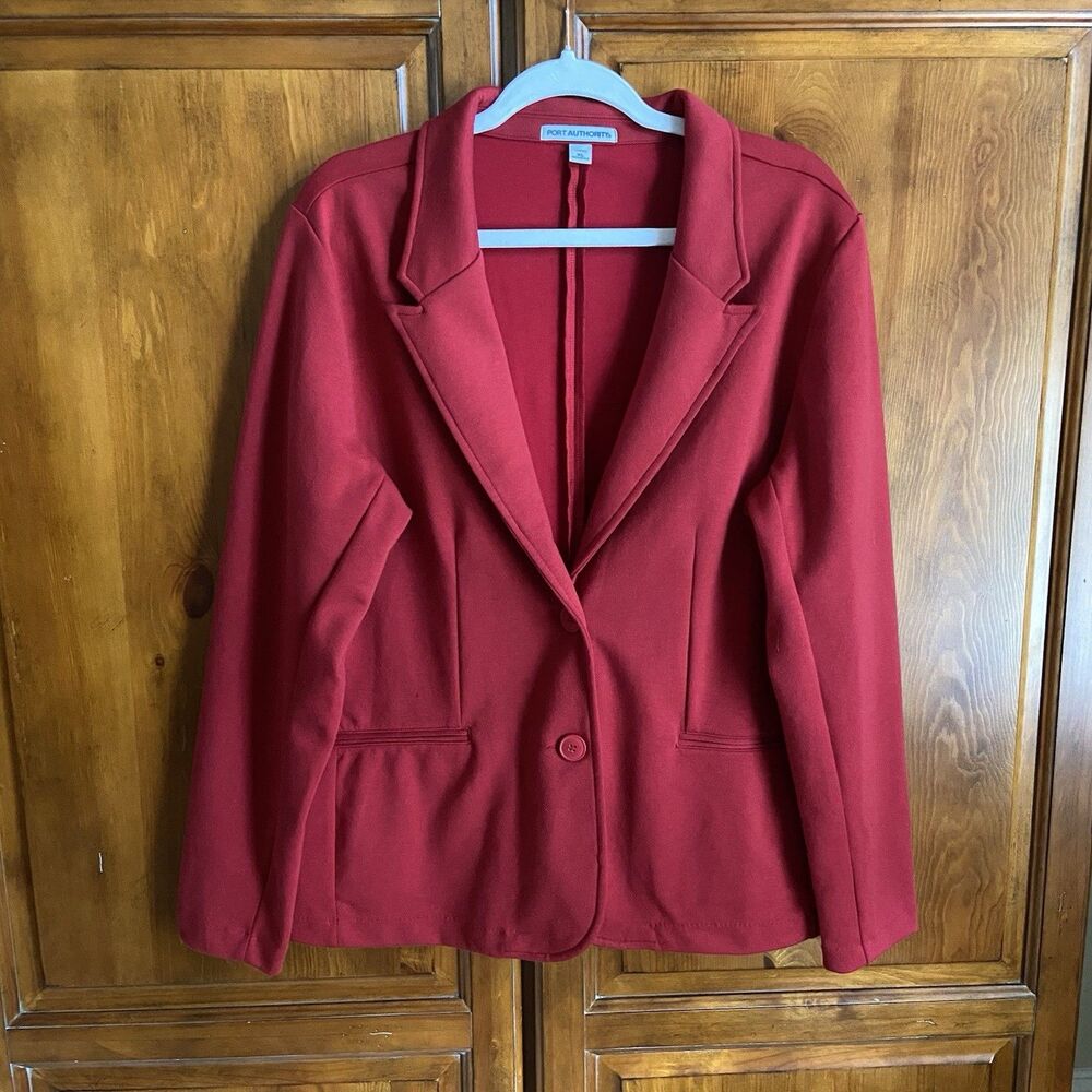 Port Authority Blazer Womens Size XL Red Knit Two-Button Career Jacket Office
